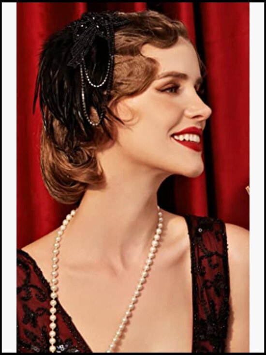 Vintage Flapper Headband Feather Beaded Great Gatsby Party Hair Accessory main image 6